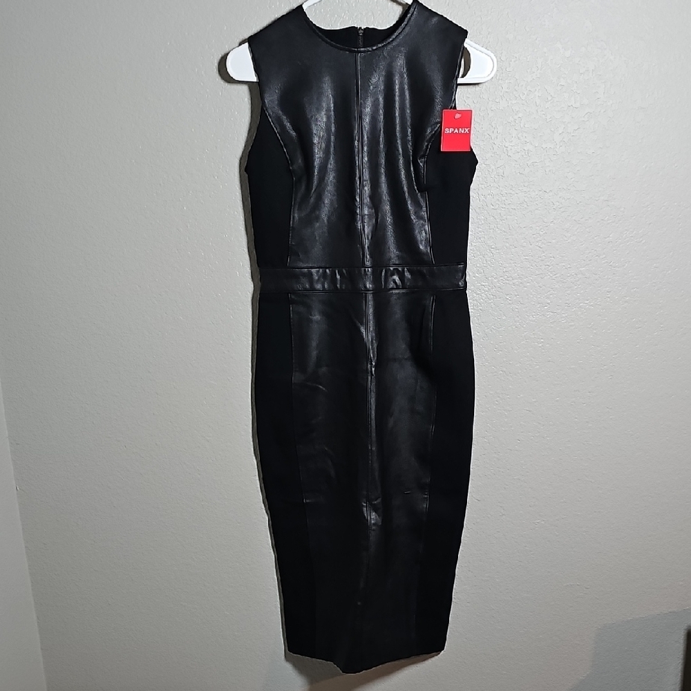 SPANX Black Leather Midi Dress